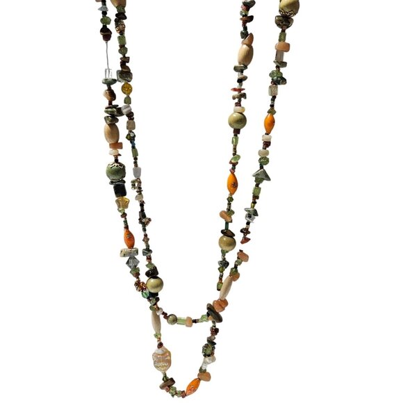 Handmade Boho Gemstone Wood Beaded Chunky Necklace Retro Earthy Fashion Jewelry - Picture 1 of 9